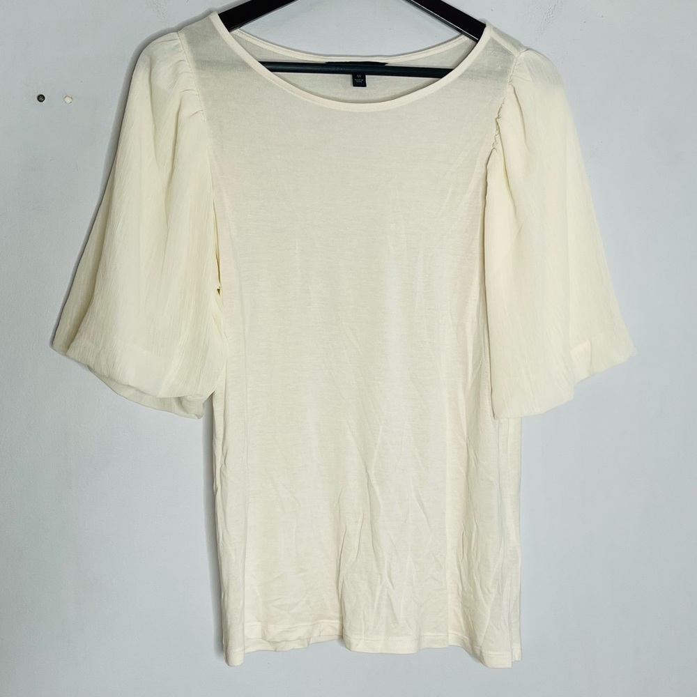 Banana Republic Size Medium Cream Puff Sleeve Round Neck Blouse